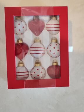 Red and White Holiday Ornament Set - Great For Valentines  Day.